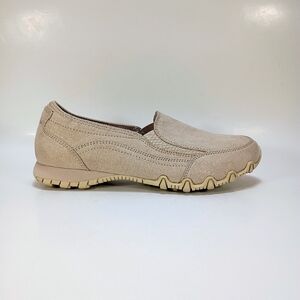 Skechers Bikers Lounger Womens 6.5 Natural Beige Slip On Walking Shoes Flats